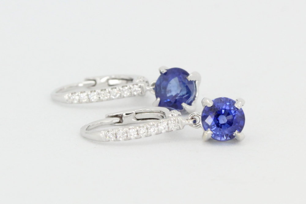 Round Ceylon Sapphire and Diamond Earrings