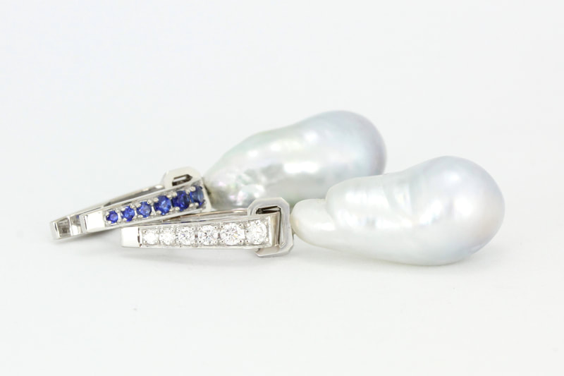 Convertible Baroque Tahitian Pearl, Diamond and Sapphire Earrings