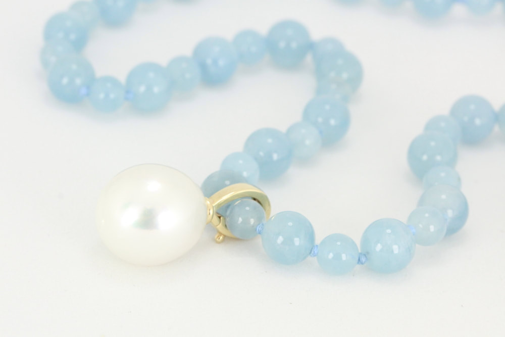 Aquamarine Necklace with South Sea Pearl Pendant