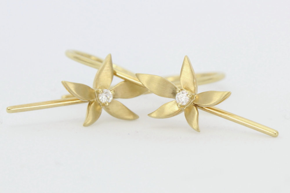 Gold and Diamond Lily Earrings
