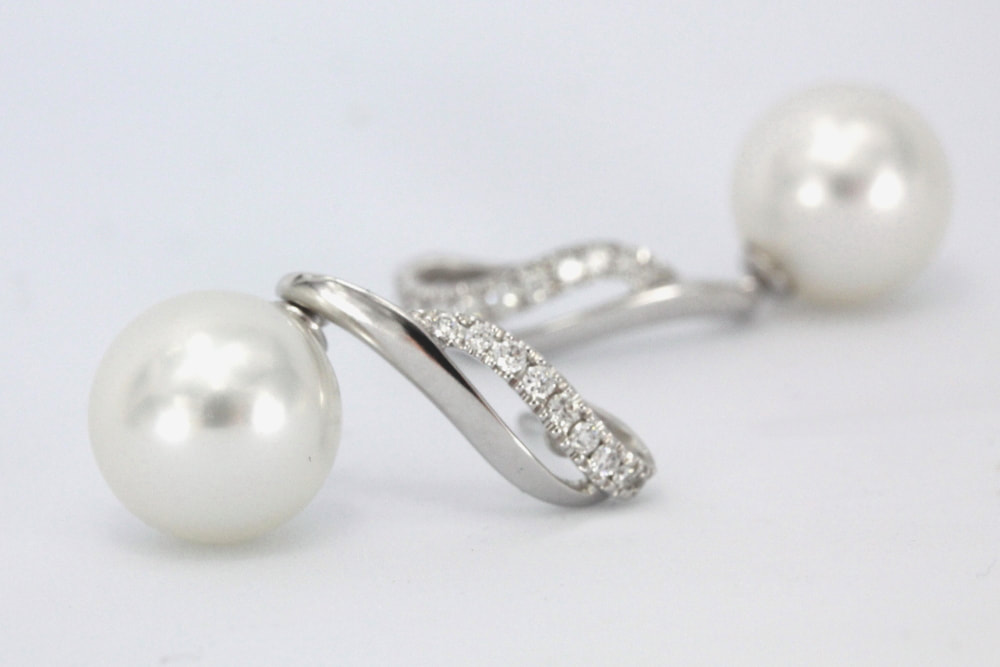 South Sea Pearls with Diamond and White Gold Accent Studs