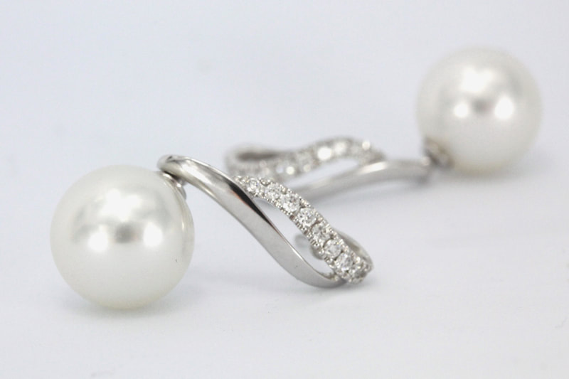 South Sea Pearls with Diamond and White Gold Accent Studs