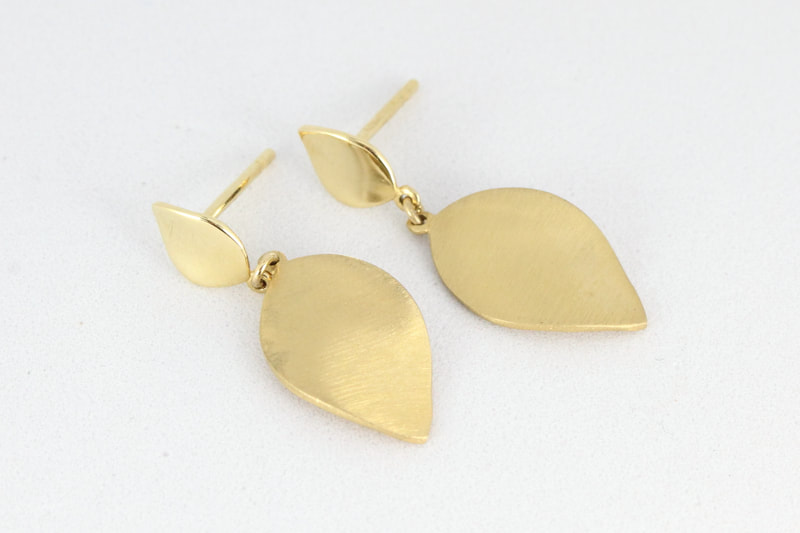 Yellow Gold Leaf Drop Earrings